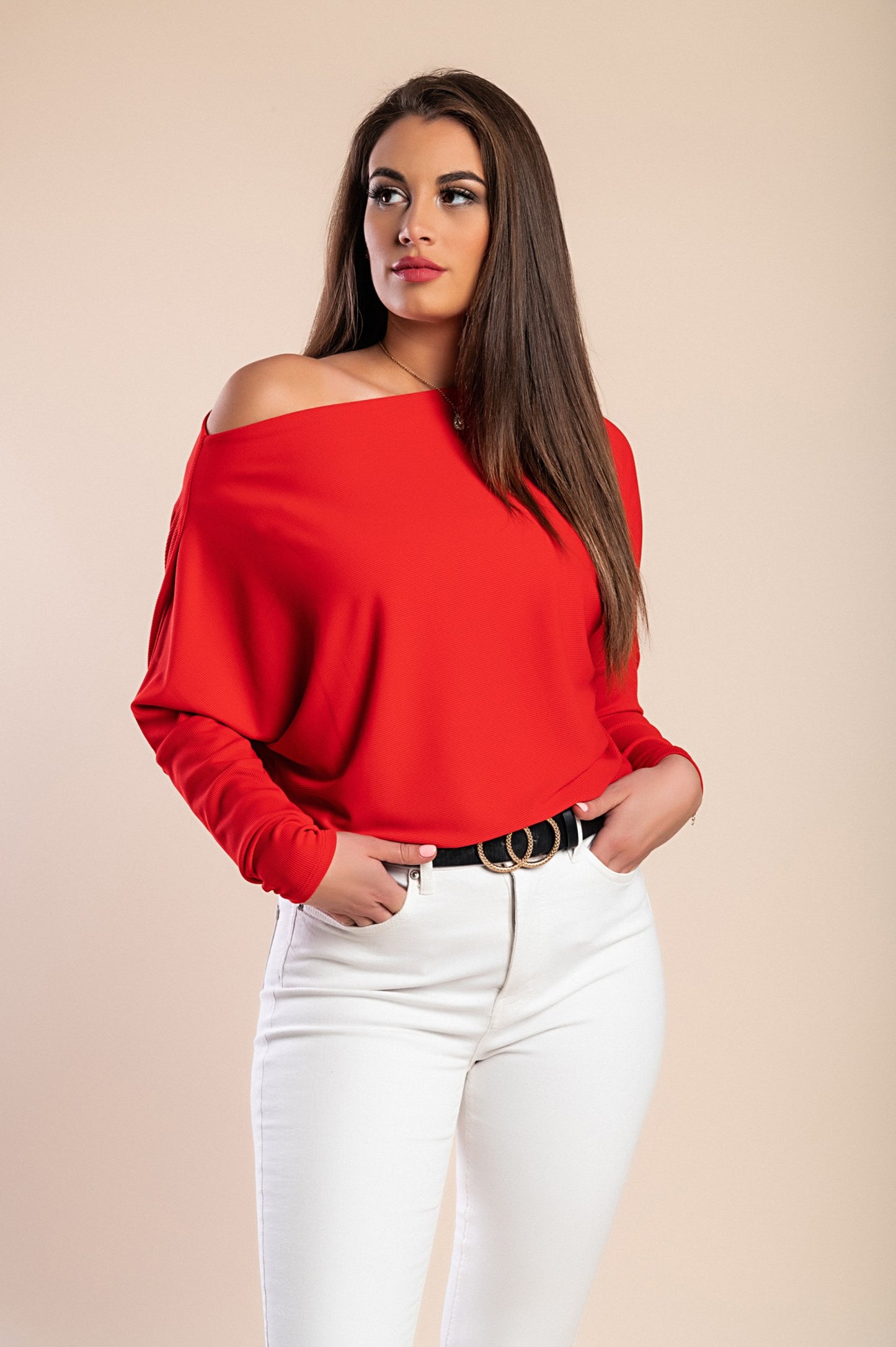 MAGLIETTA OVERSIZE CON SCOLLO A BARCA E MANICHE AMPIE DANICA, GRIGIO