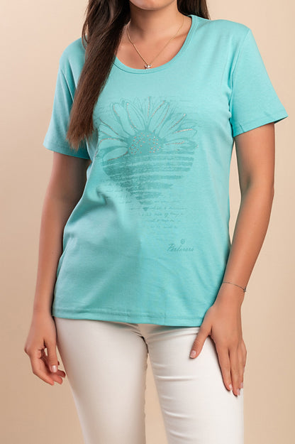 T-shirt in cotone con stampa, turchese