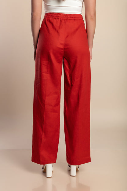 Pantaloni di lino taglie forti, mattone