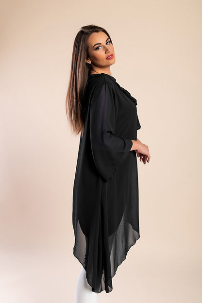 Elegante tunica in tessuto semitrasparente con fiocco decorativo  Ginette, verde scuro