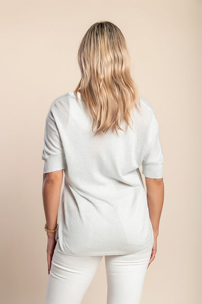Maglia a maniche corte in maglia, argento