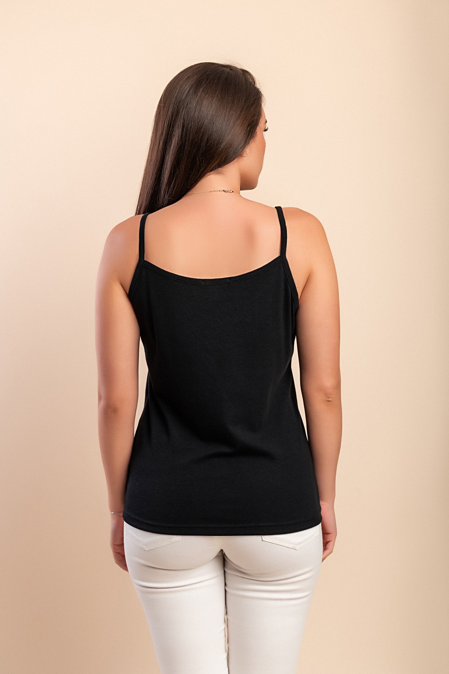 Top in cotone con spalline sottili, beige