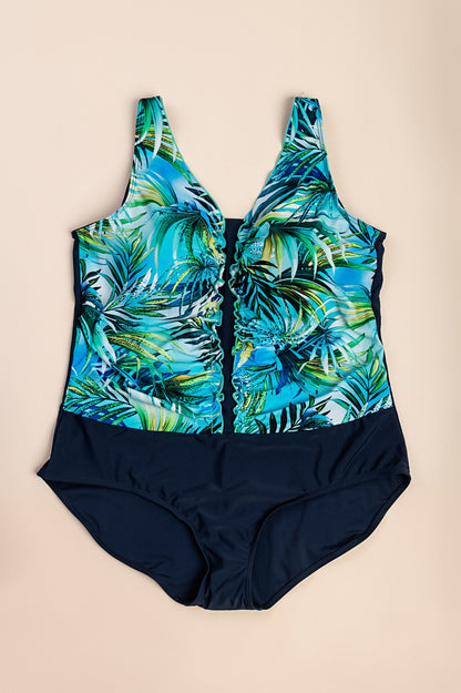 Costume da bagno stampato taglie forti, blu scuro