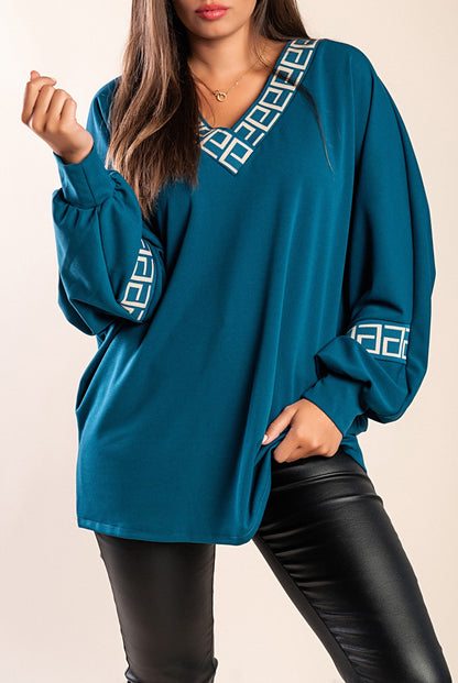 Top ampio con stampa geometrica, petrolio