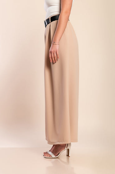 Pantaloni lunghi eleganti con cintura, colore beige