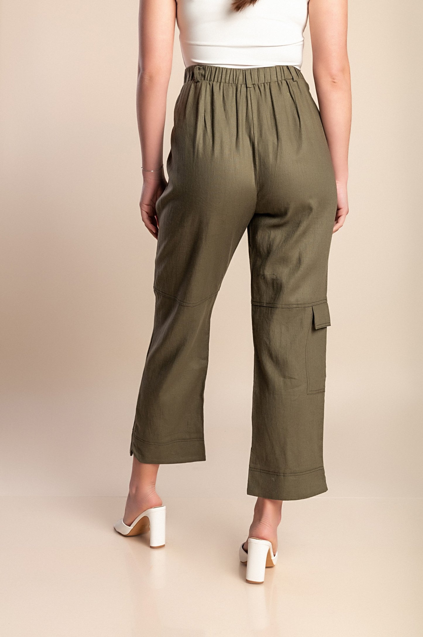Pantaloni di lino taglie forti, verde oliva