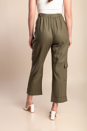 Pantaloni di lino taglie forti, verde oliva