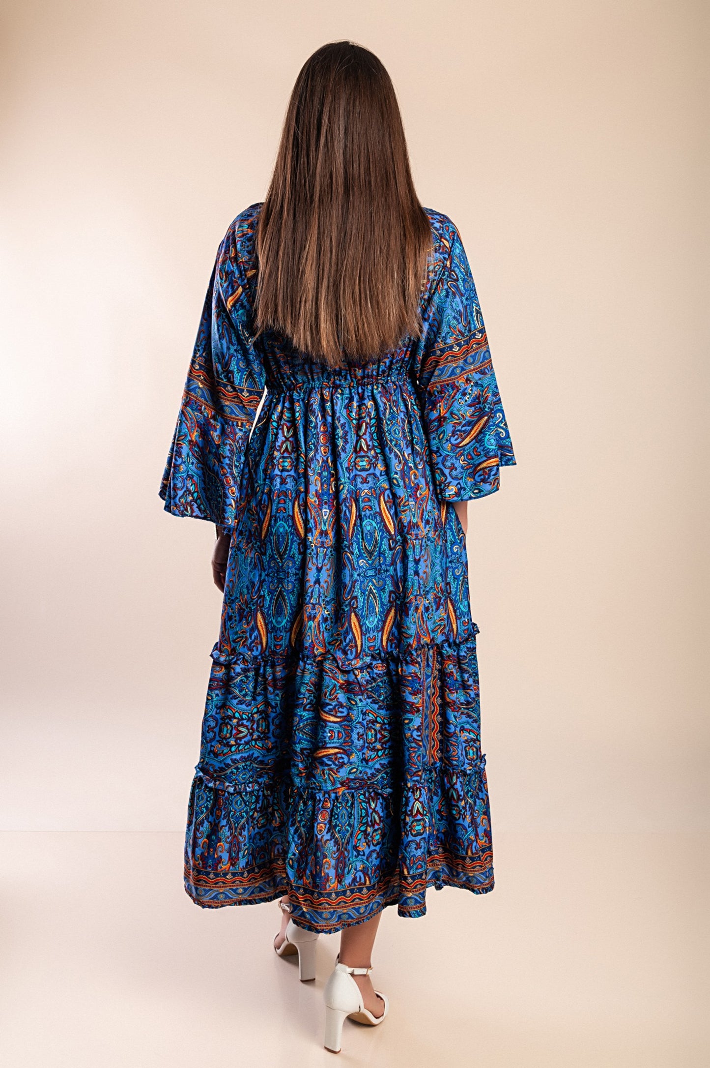Abito maxi con stampa, blu