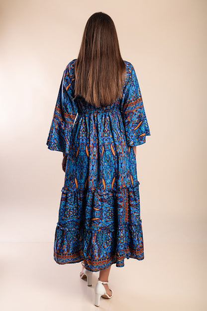 Abito maxi con stampa, blu