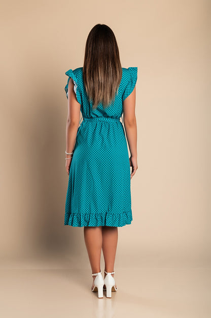 Abito midi con fantasia a pois, rosso