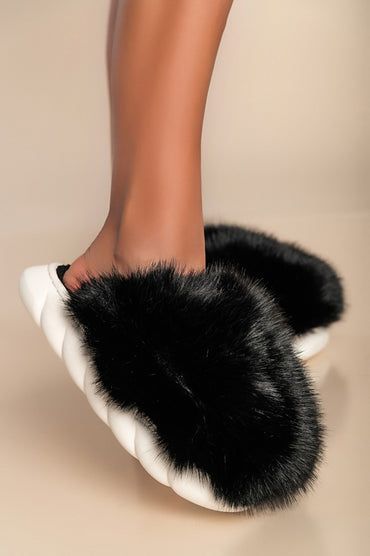 Pantofole con pelliccia artificiale, nere
