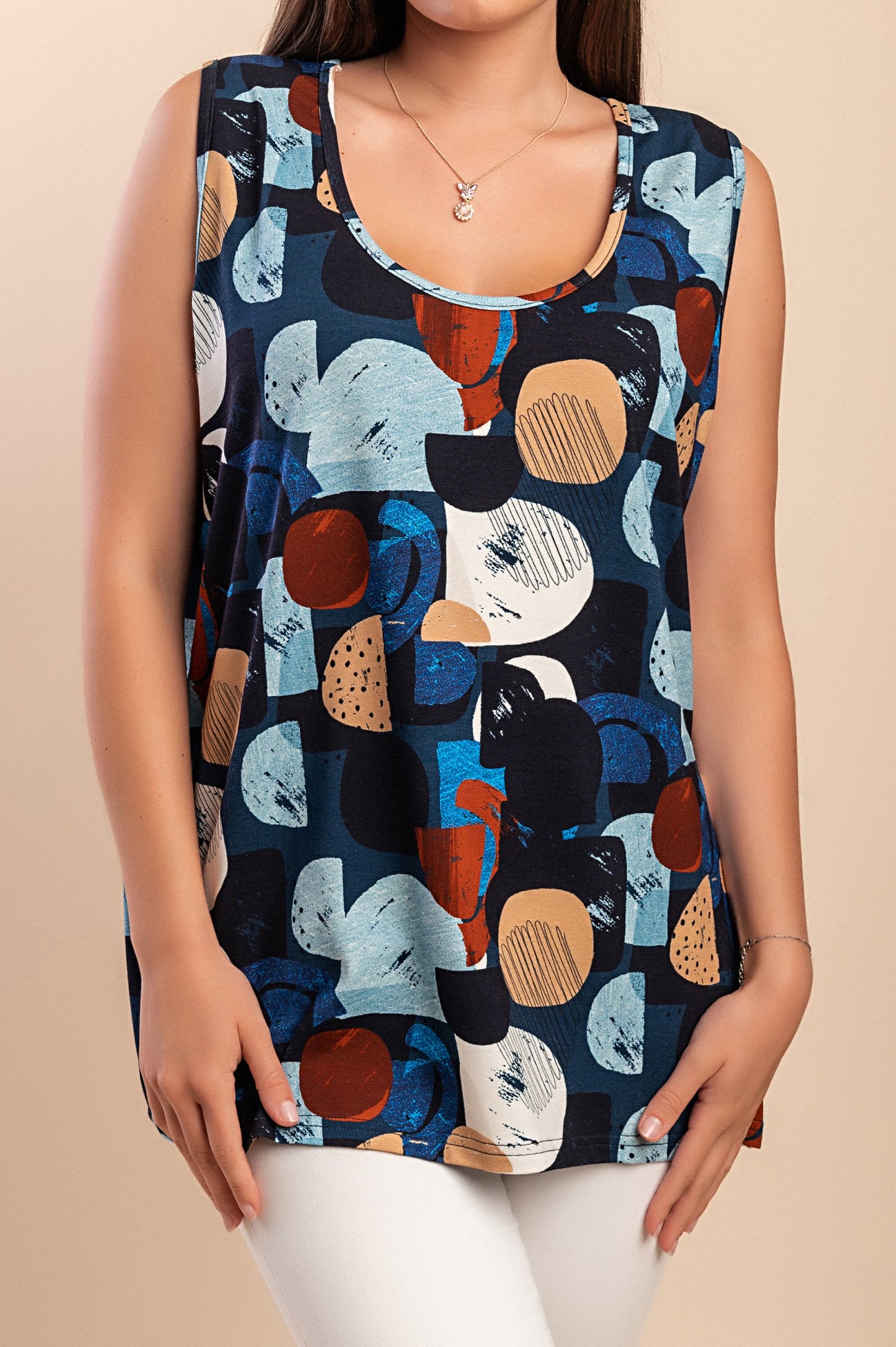 Top stampato, blu scuro