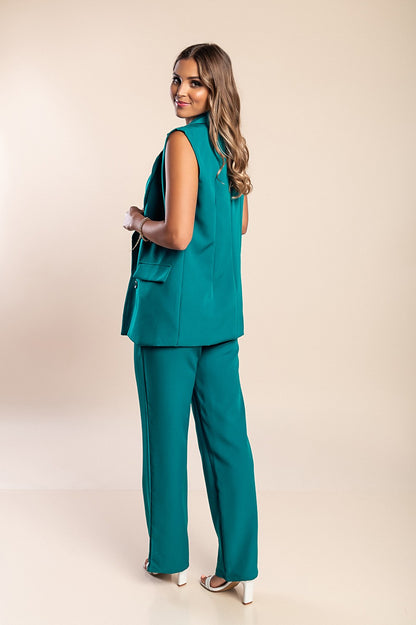 Elegante completo giacca senza maniche e pantaloni, blu
