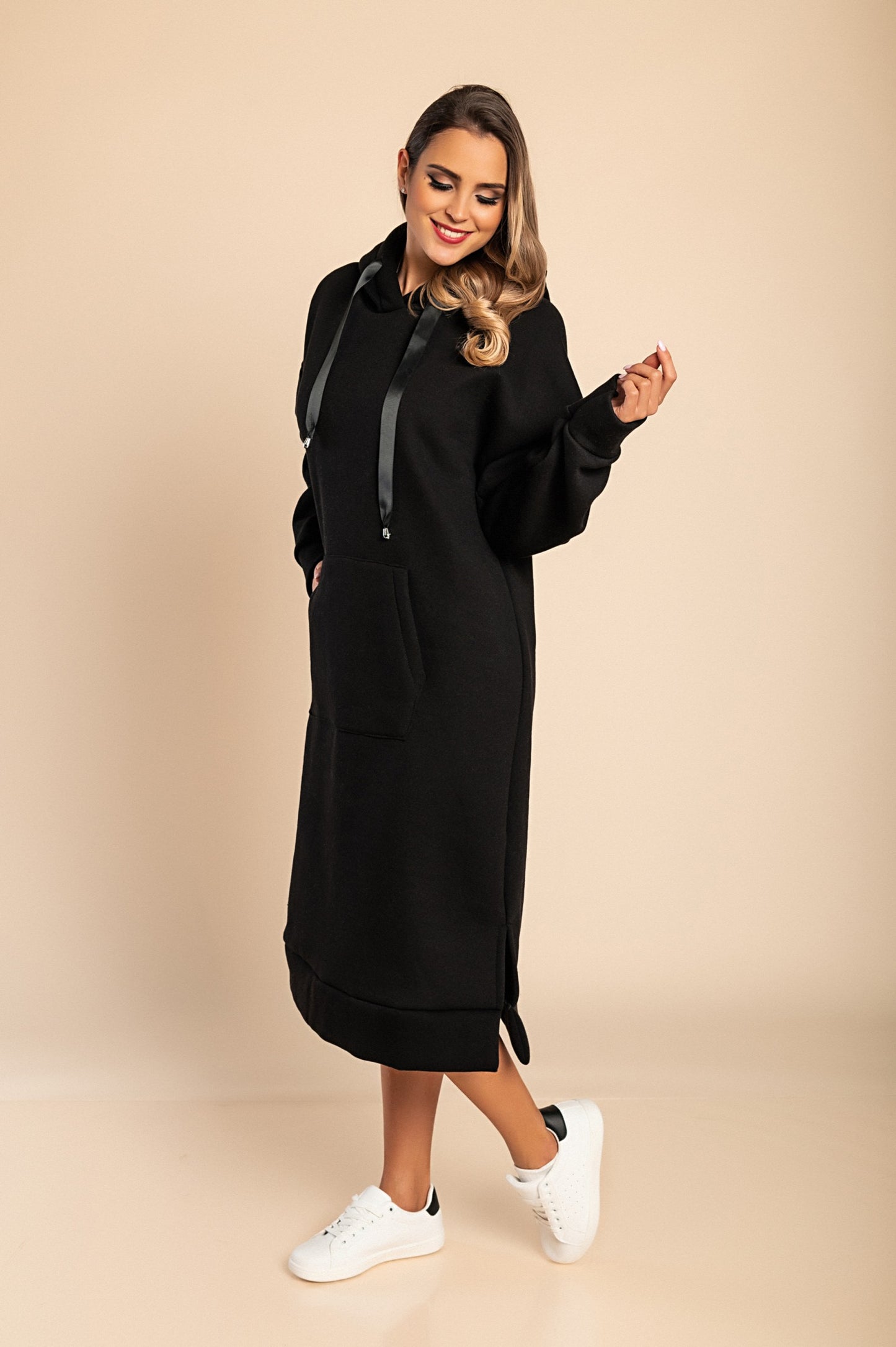 Abito midi in cotone, 18662, nero