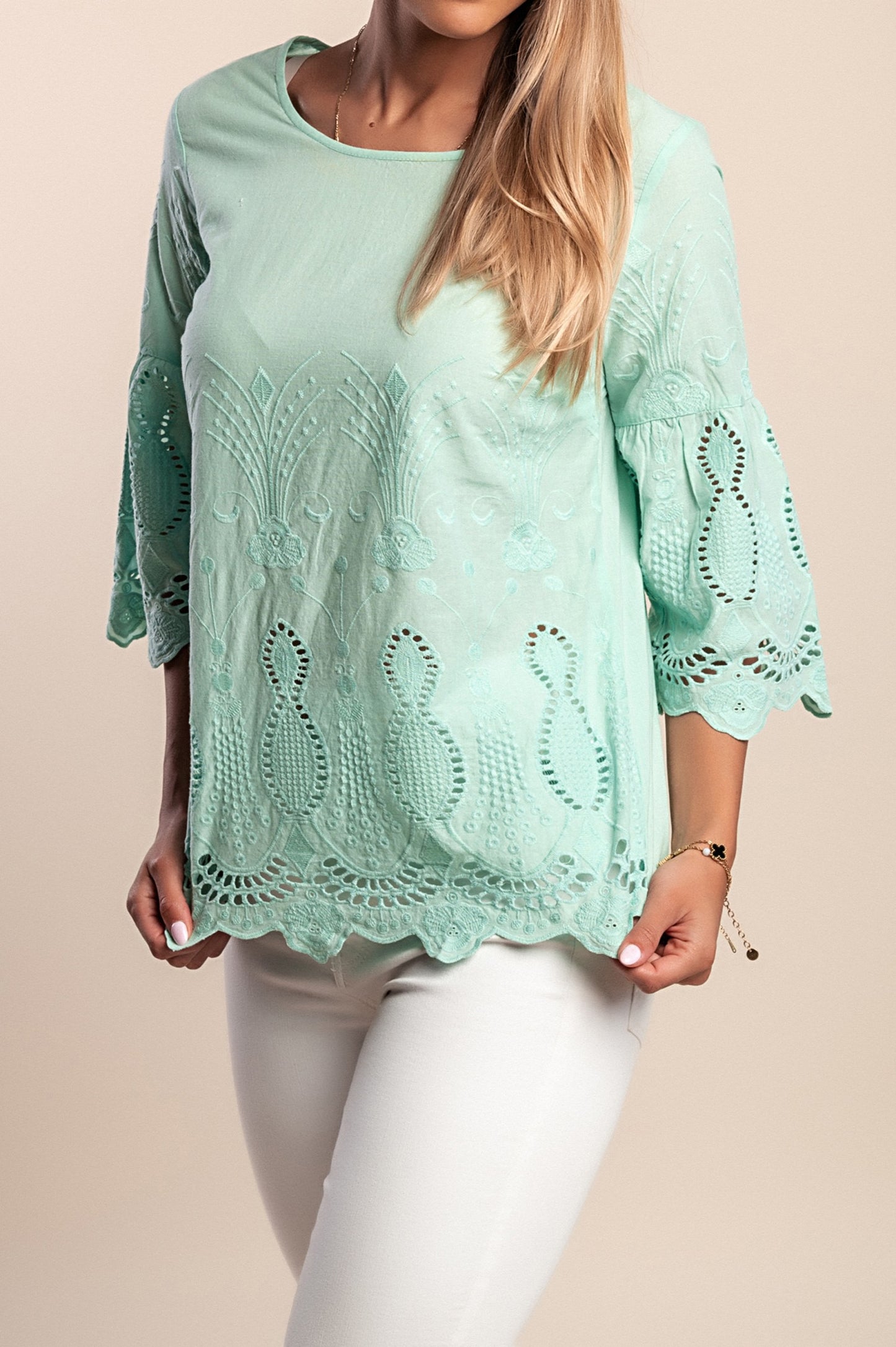 Camicetta con maniche a 3/4, verde chiaro