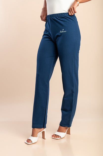 Pantaloni in cotone con elastico, blu