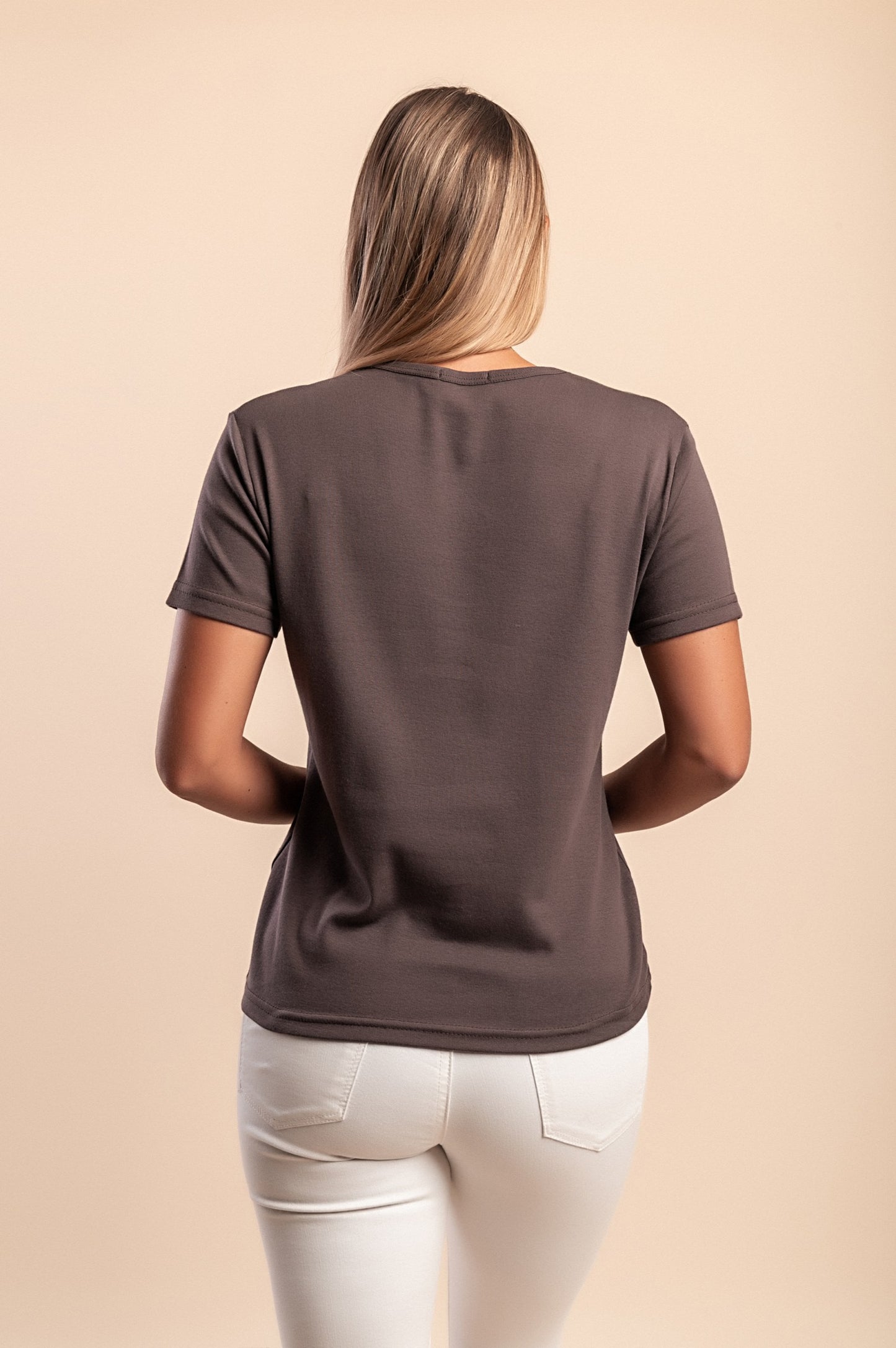 T-shirt in cotone con scollo rotondo, fucsia