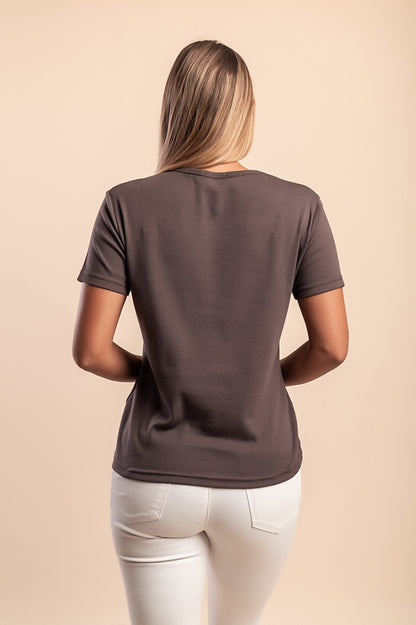 T-shirt in cotone con scollo rotondo, fucsia