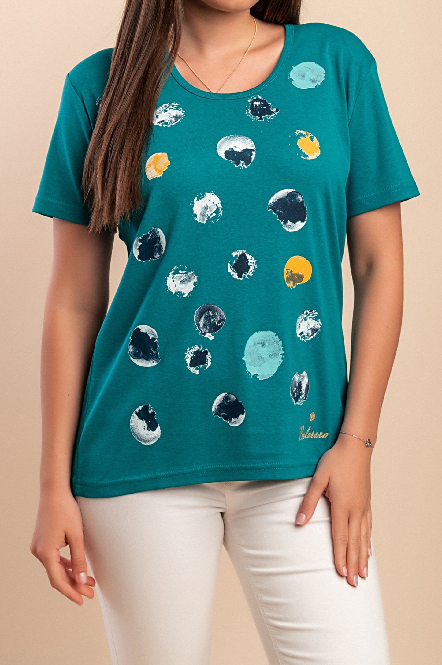 T-shirt in cotone con stampa, petrolio