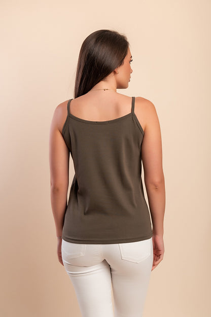 Top in cotone con spalline sottili, beige