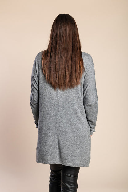 TUNICA A MANICHE LUNGHE, STAMPO ALLA MODA E TASCHE SIONA, GRIGIO