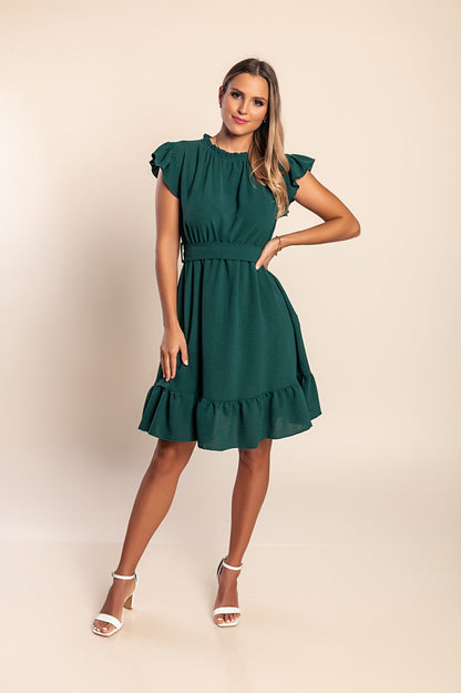 Mini abito arricciato, verde scuro
