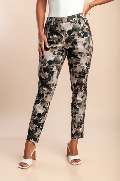 Pantaloni in cotone con stampa militare, verde oliva