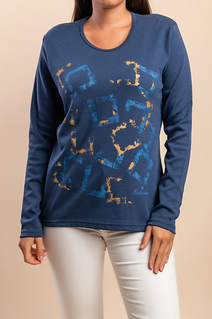 Maglia in cotone a maniche lunghe, blu