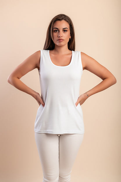 Top senza maniche in cotone, beige