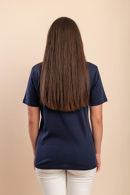 T-shirt in cotone con colletto e tasche, blu scuro