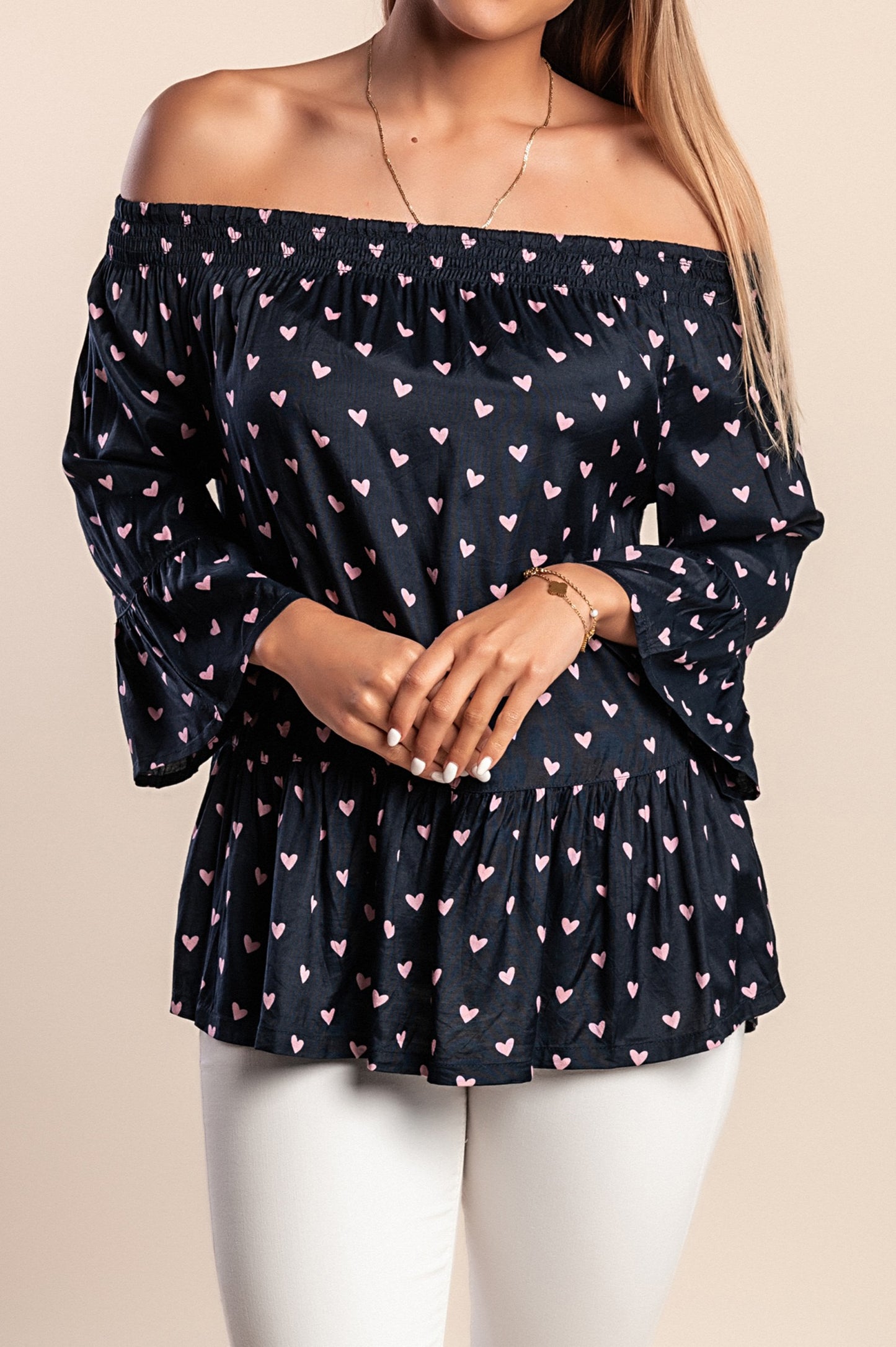 Top stampato, blu scuro