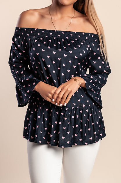 Top stampato, blu scuro