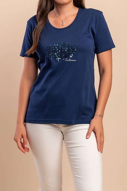T-shirt in cotone con stampa, blu scuro