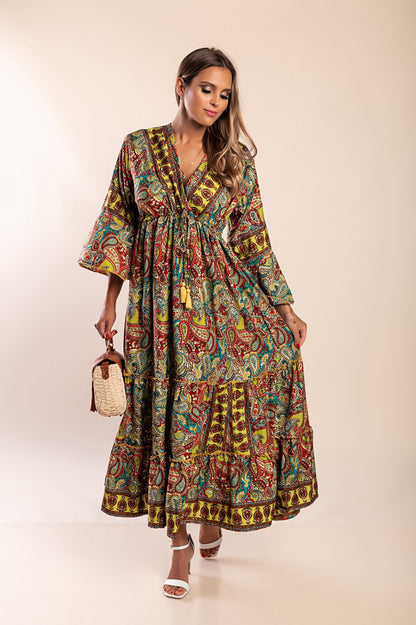 Abito maxi con stampa, blu
