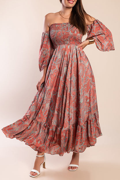 Abito maxi con stampa, multicolore