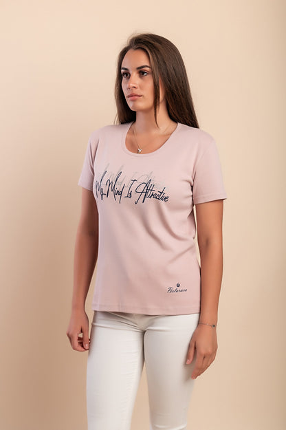 T-shirt in cotone con stampa, azzurra