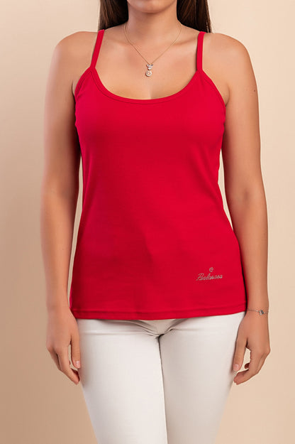 Top in cotone con spalline sottili, beige