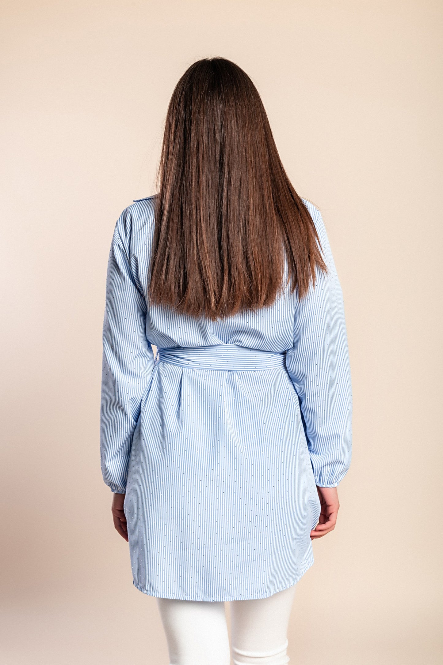 Camicia lunga a righe, blu