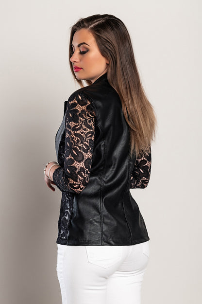Blazer in ecopelle con inserti in pizzo traslucido Amalfi, nero