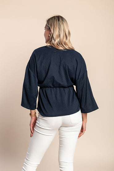 Camicetta con maniche a 3/4, blu scuro