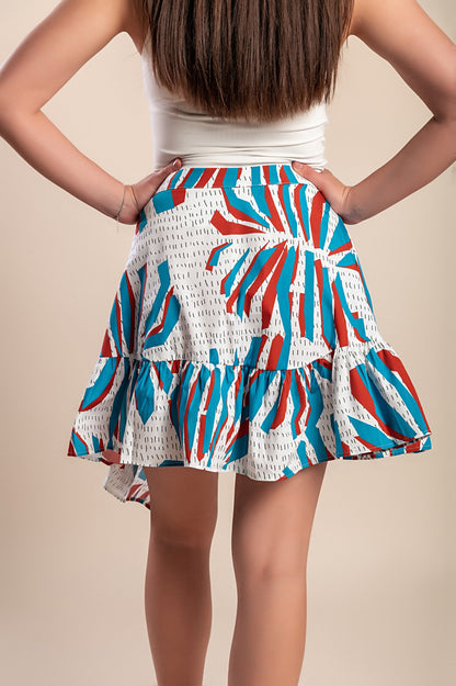 Minigonna in cotone stampato, blu