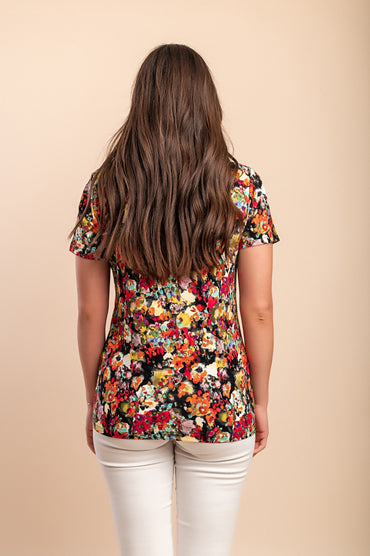 T-shirt con stampa floreale, multicolore