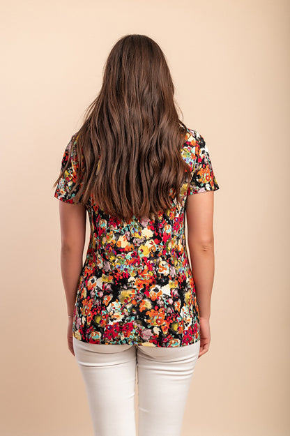 T-shirt con stampa floreale, multicolore