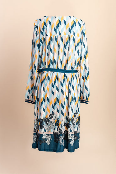 Abito midi taglie forti con stampa, azzurro