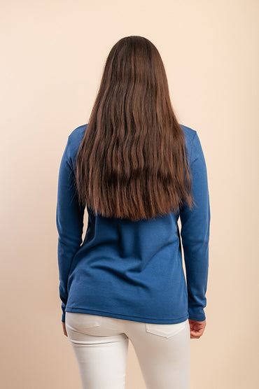 Top a maniche lunghe in cotone, blu