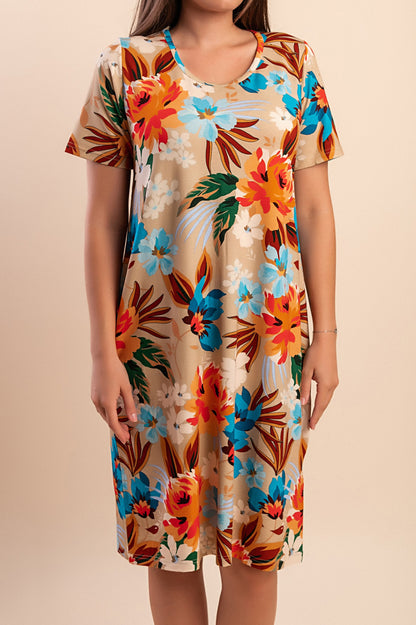 Abito midi con stampa, arancione