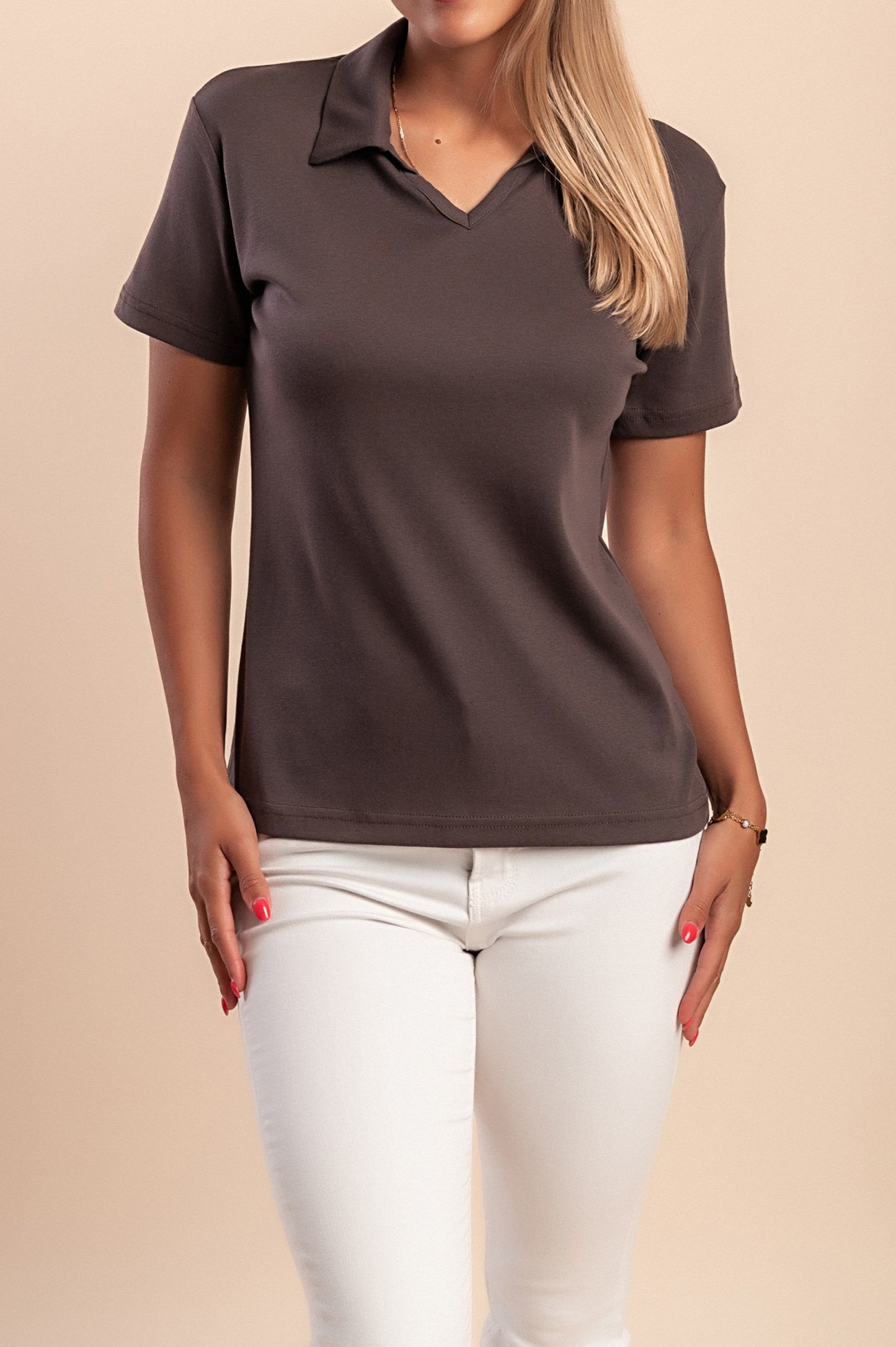 T-shirt in cotone con colletto, bianca