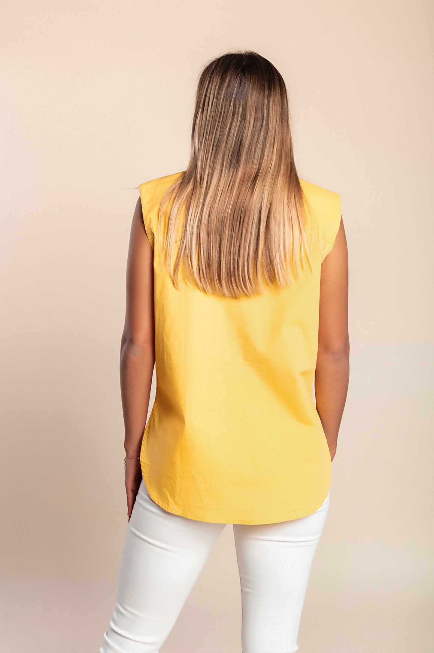 Camicia senza maniche in cotone, gialla