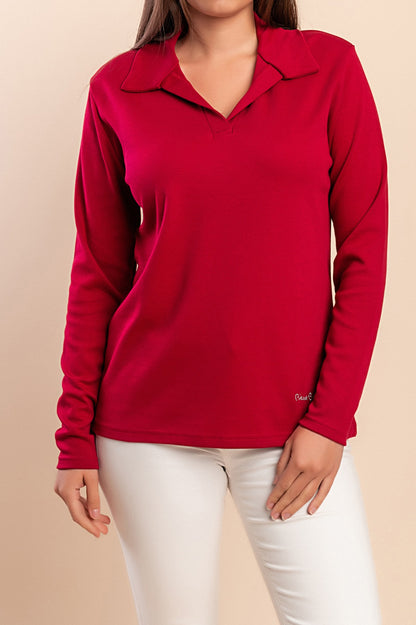 Camicia a maniche lunghe con colletto, rossa
