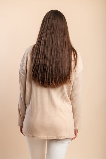 Top girocollo taglie forti, beige
